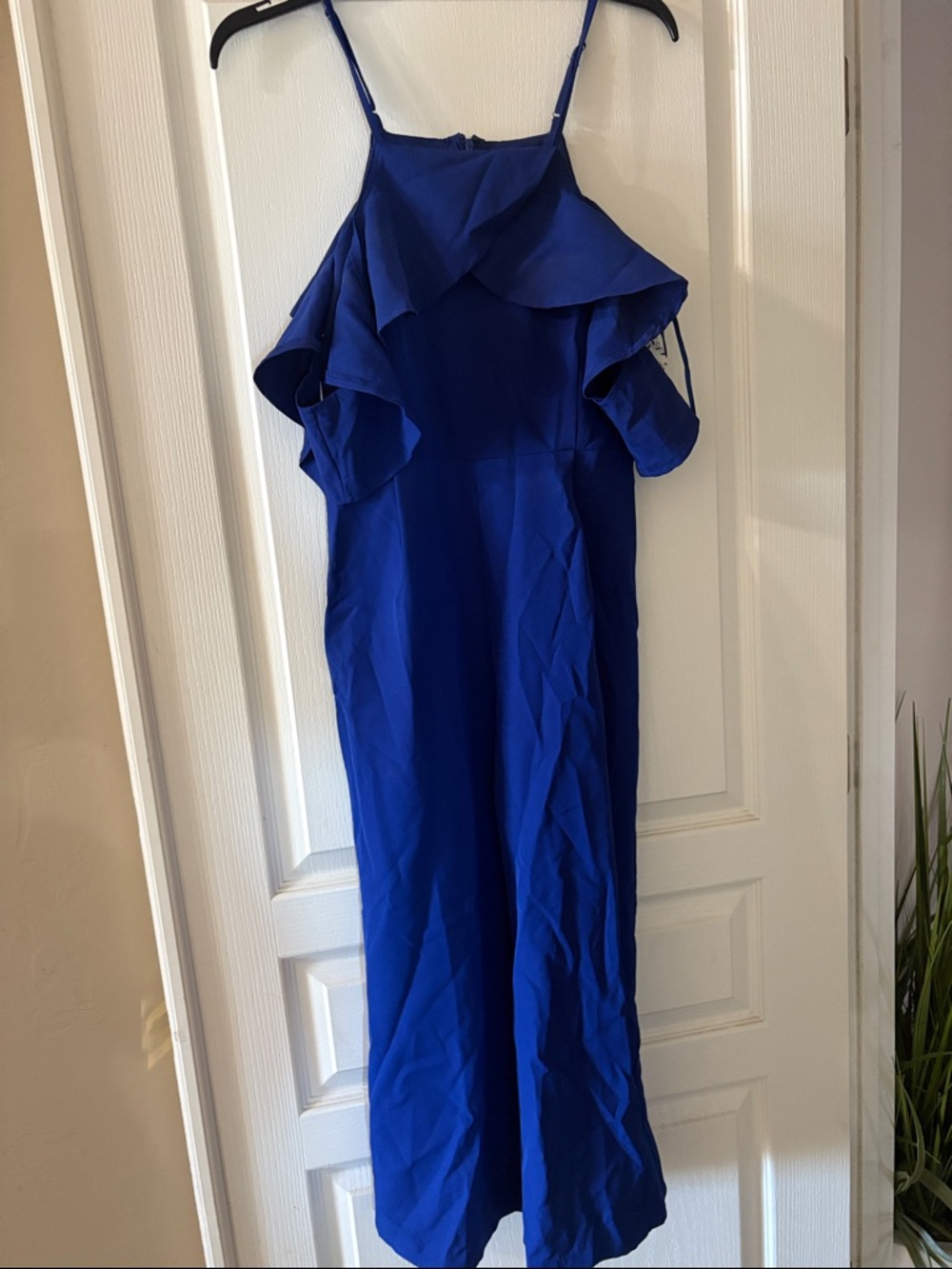 Honey Belle Royal Blue Ruffle Cold-Shoulder Midi Dress